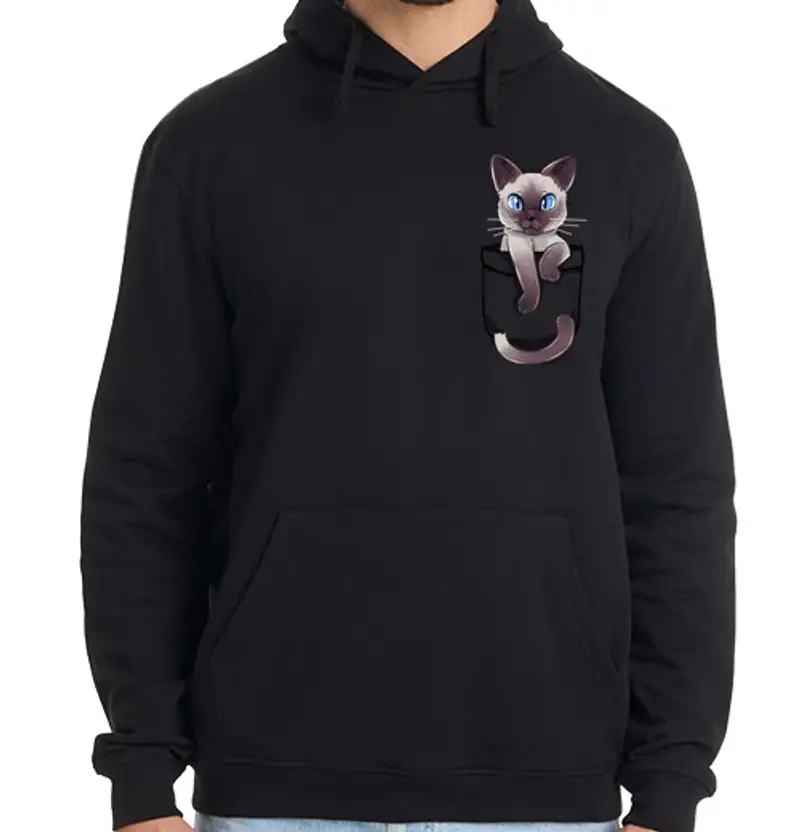 Felpa uomo con cappuccio tascabile gatto siamese tascabile - felpa con cappuccio