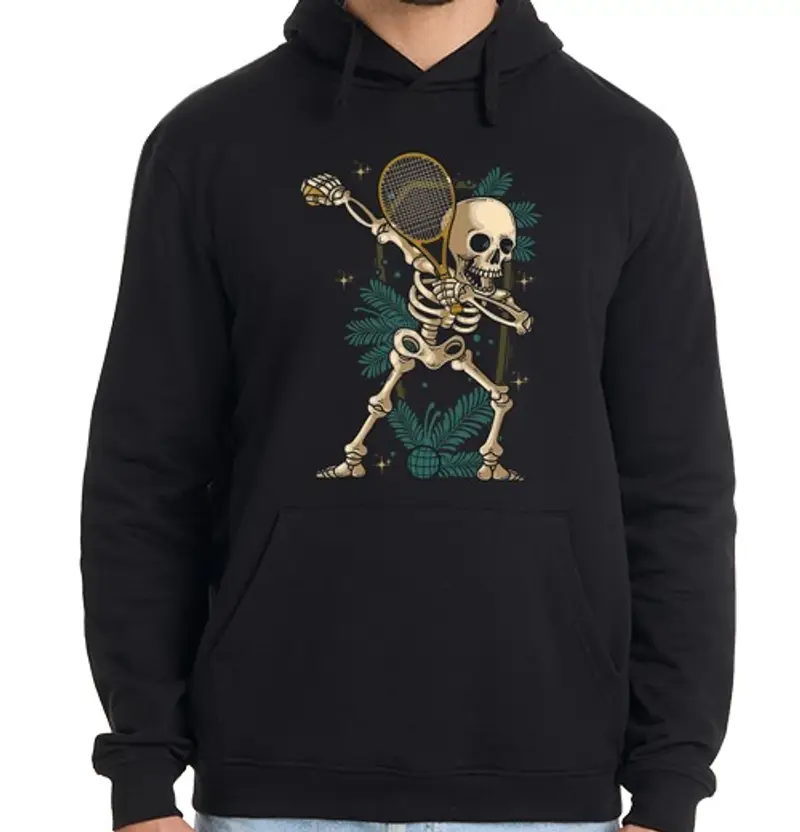 Felpa uomo con cappuccio Tennis Dabbing Scheletro Tennista