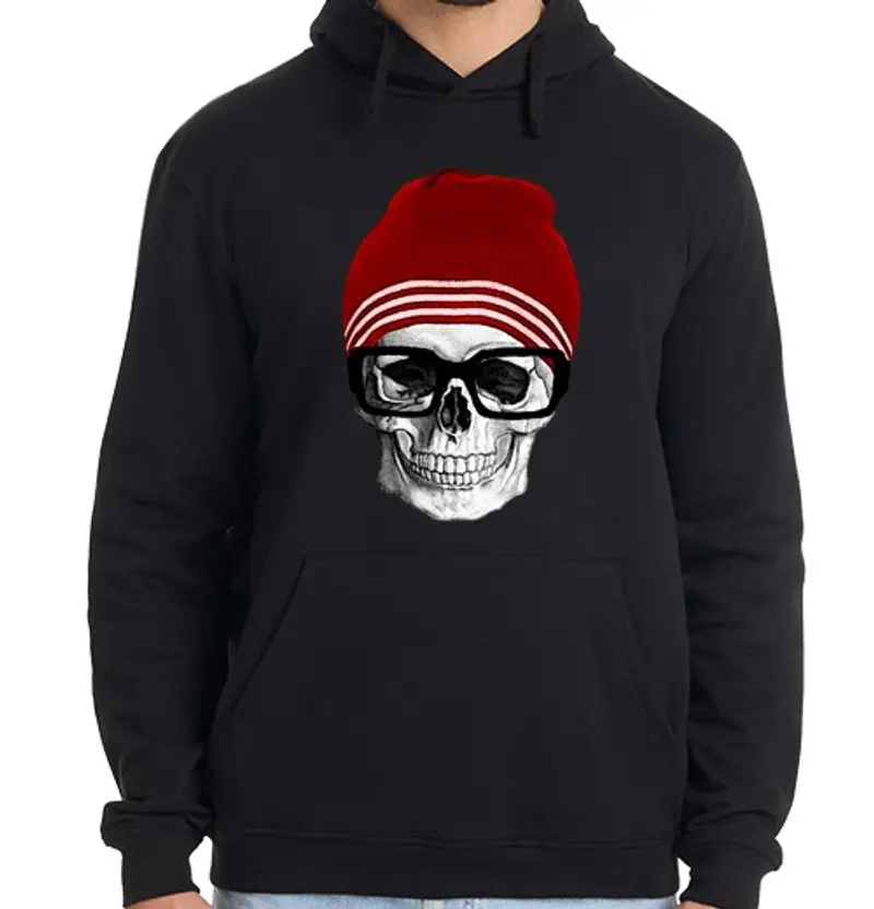 Felpa uomo con cappuccio teschio hipster