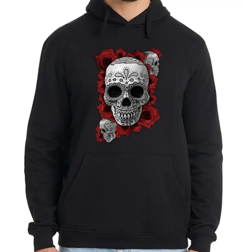 Felpa uomo con cappuccio teschio messicano n roses