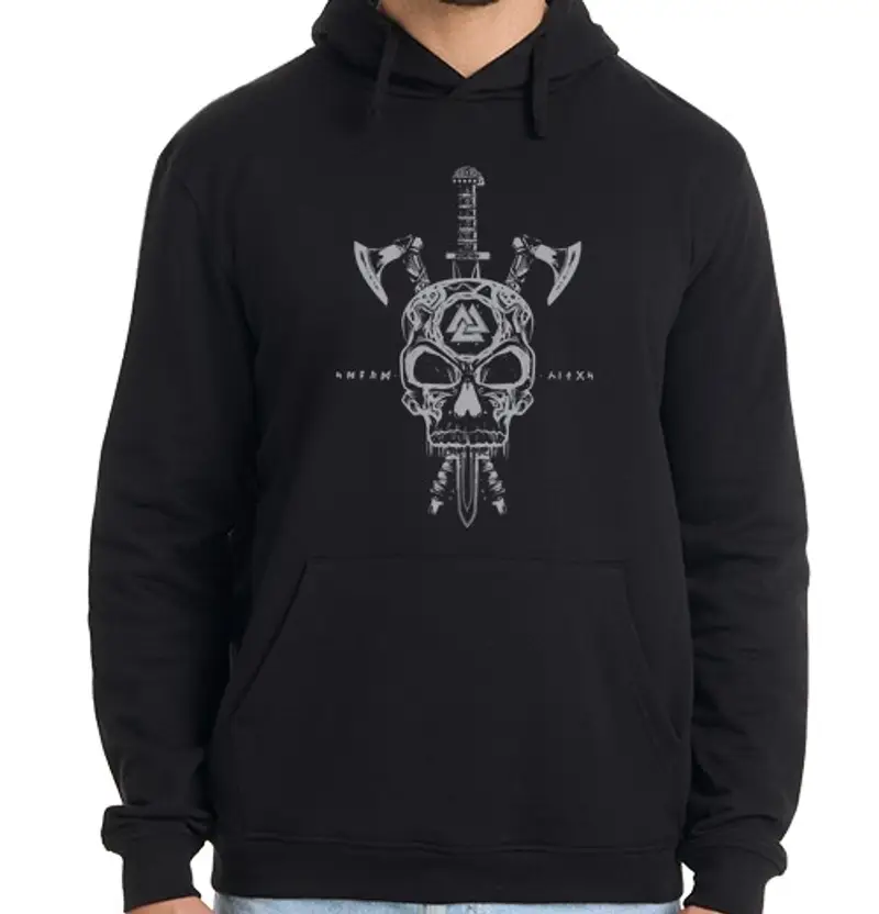 Felpa uomo con cappuccio teschio vi king os e ar più gris