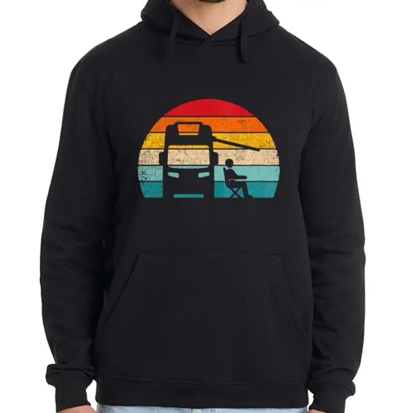 Felpa uomo con cappuccio tramonto camper camper roulotte campeggio vintage