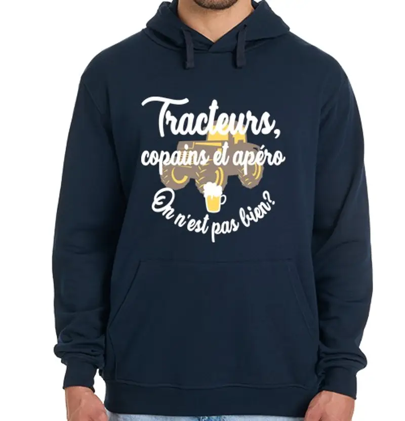 Felpa uomo con cappuccio trattori amici e bibita