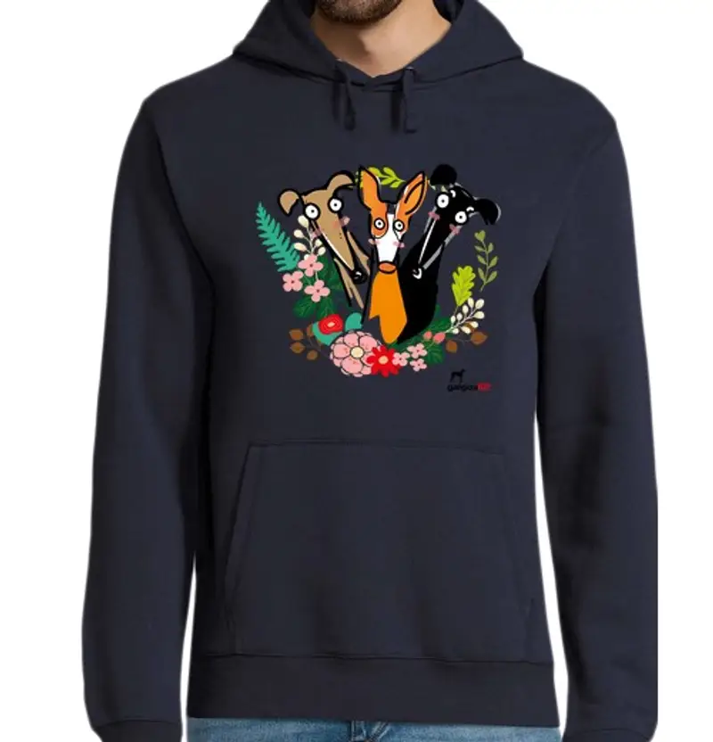 Felpa uomo con cappuccio tre levrieri