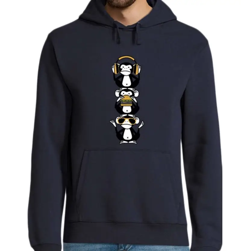 Felpa uomo con cappuccio tre scimmie sagge - totem 3 scimmie div