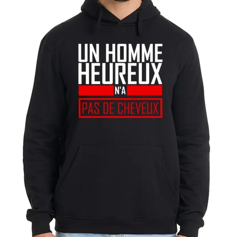Felpa uomo con cappuccio un uomo felice non ha i capelli