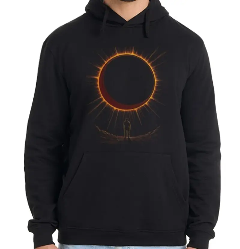 Felpa uomo con cappuccio uomo di eclissi che guarda il sole e la