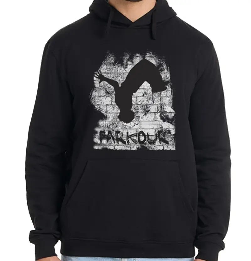 Felpa uomo con cappuccio uomo, felpa con cappuccio, nero, parkour