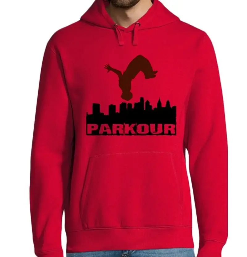 Felpa uomo con cappuccio uomo, felpa con cappuccio, rosso, parkour