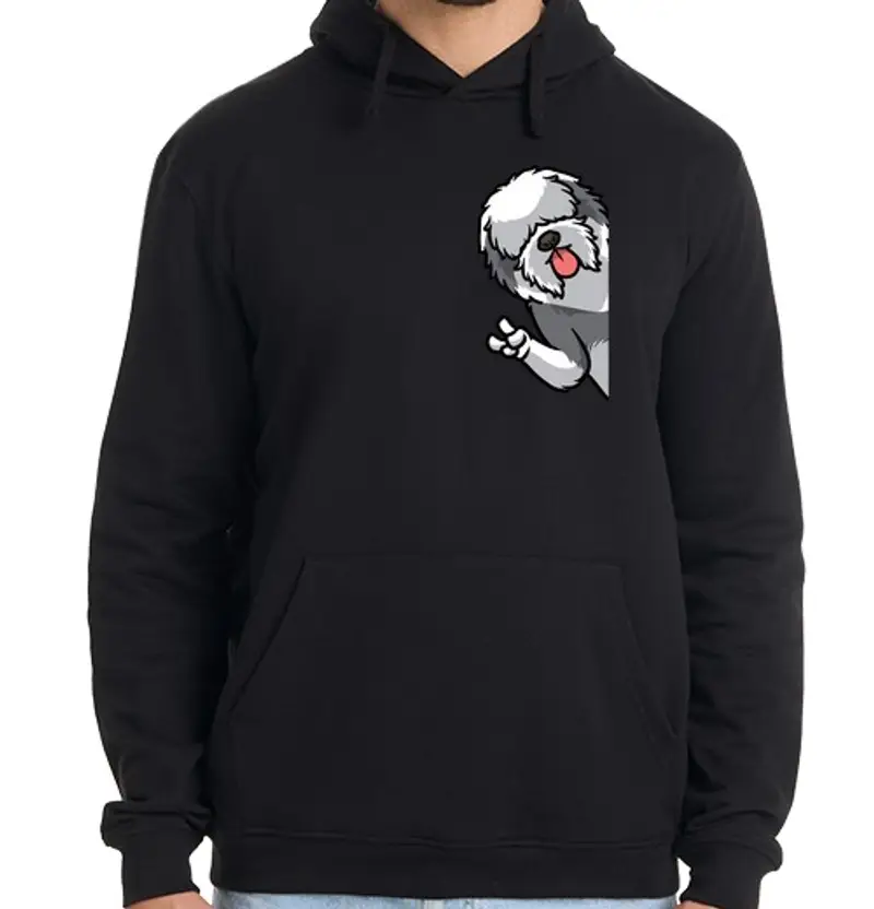 Felpa uomo con cappuccio vecchio cane pastore inglese