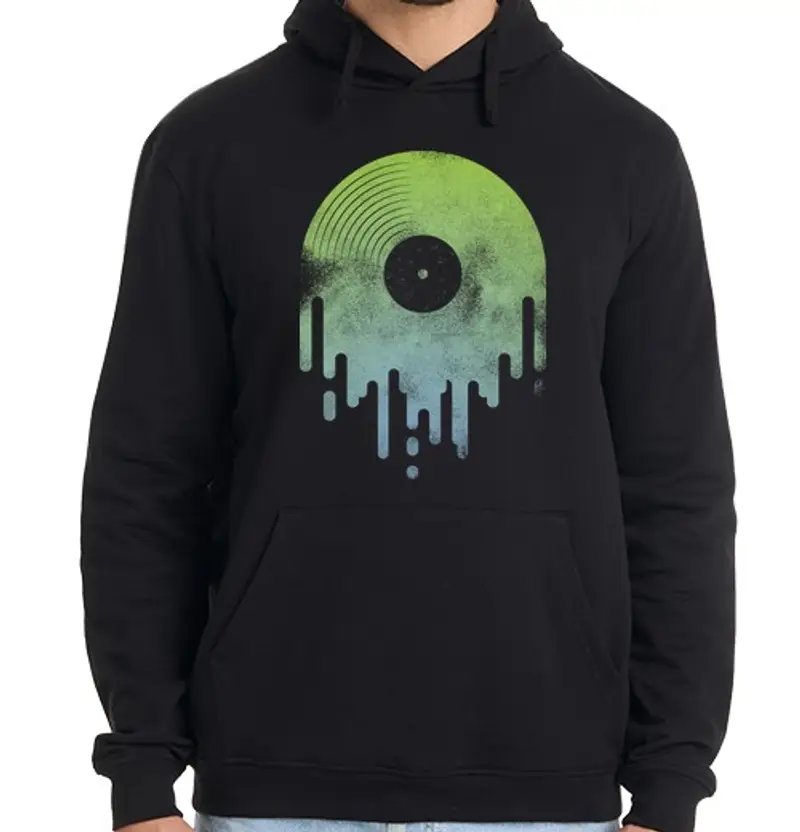 Felpa uomo con cappuccio vinile verde gocciolante