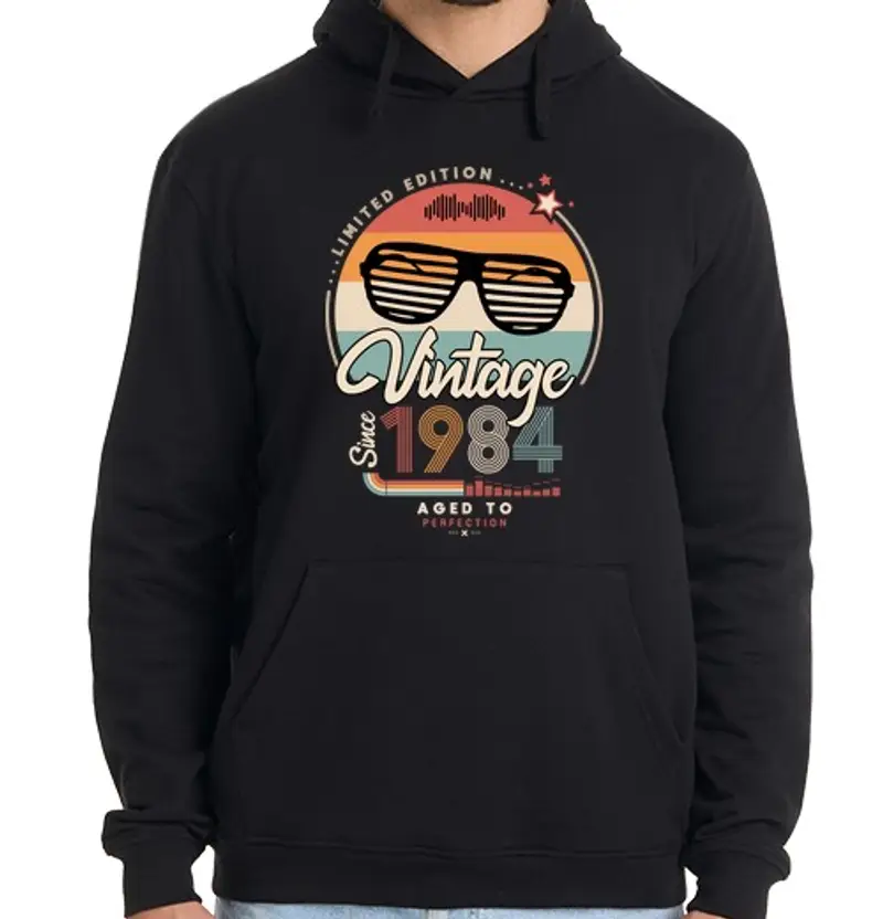 Felpa uomo con cappuccio vintage senza ce 1984