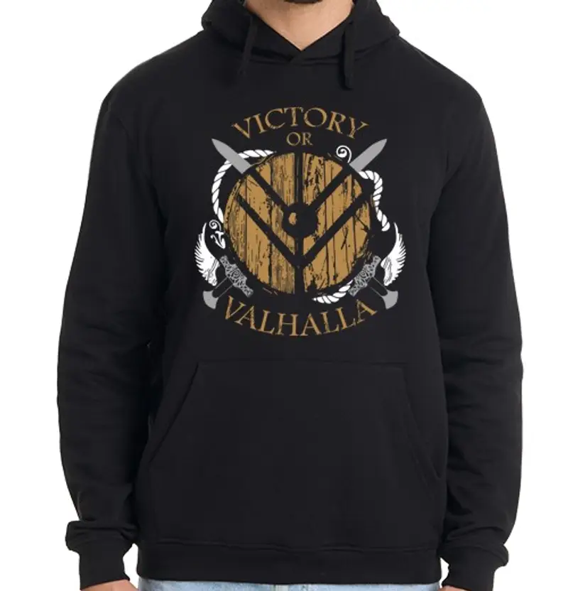 Felpa uomo con cappuccio vittoria o valh all a (vi king s)