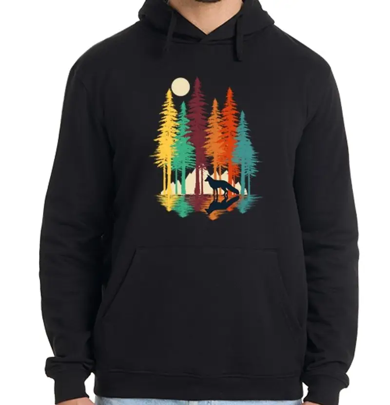 Felpa uomo con cappuccio volpe foresta
