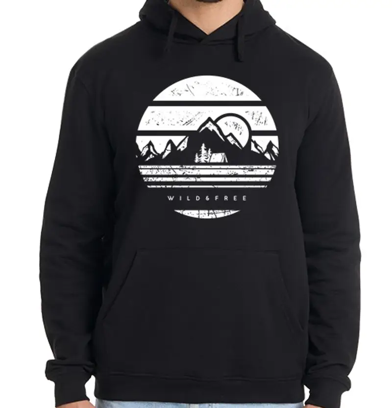 Felpa uomo con cappuccio wild e free bianco e nero