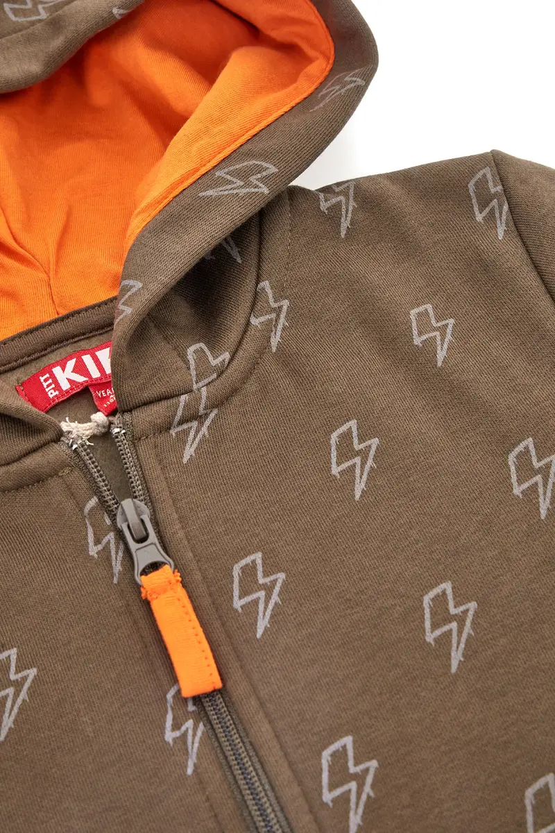 Felpa Verde e Arancio con Cappuccio e Cerniera Centrale PITT KIDS 6025 miniatura 2