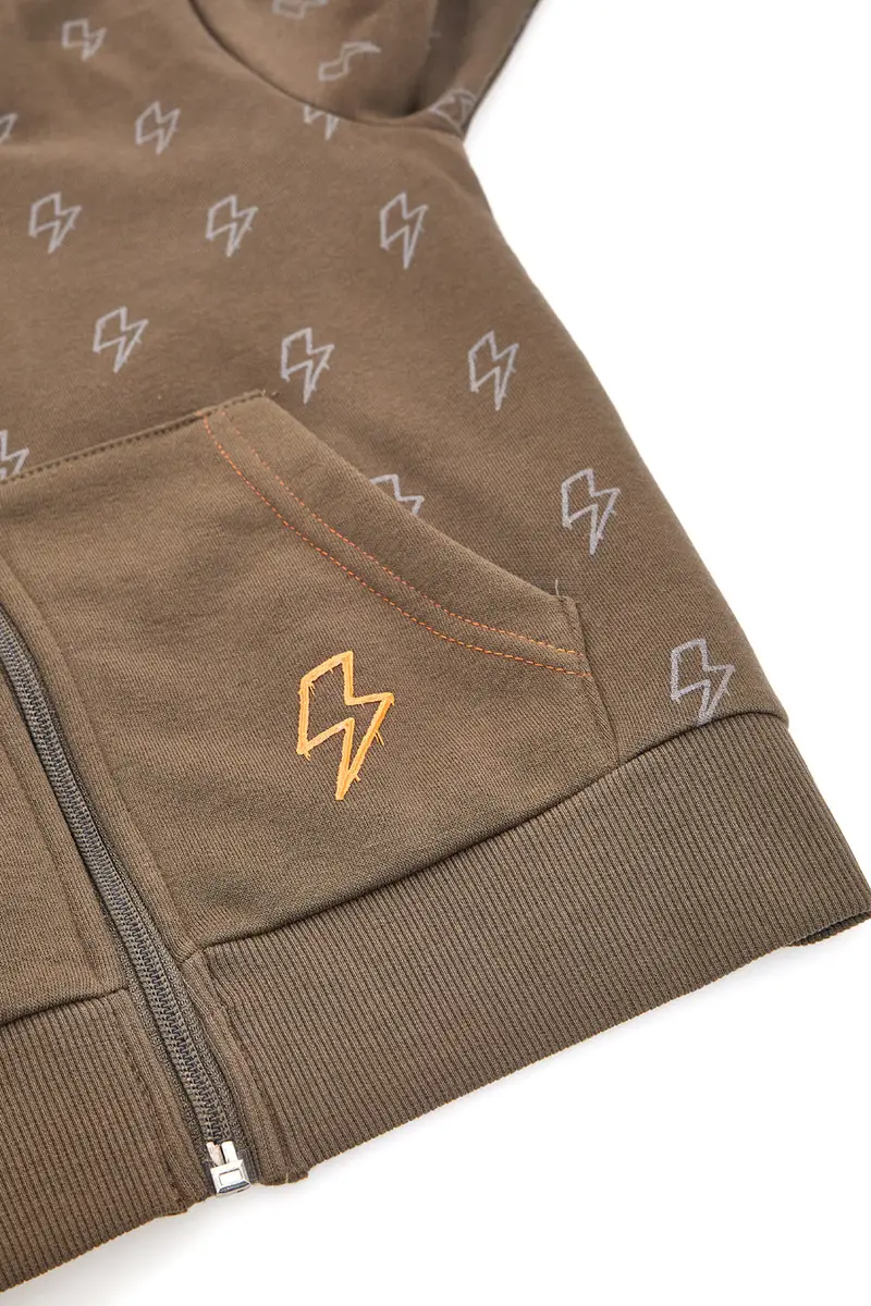 Felpa Verde e Arancio con Cappuccio e Cerniera Centrale PITT KIDS 6025 miniatura 3