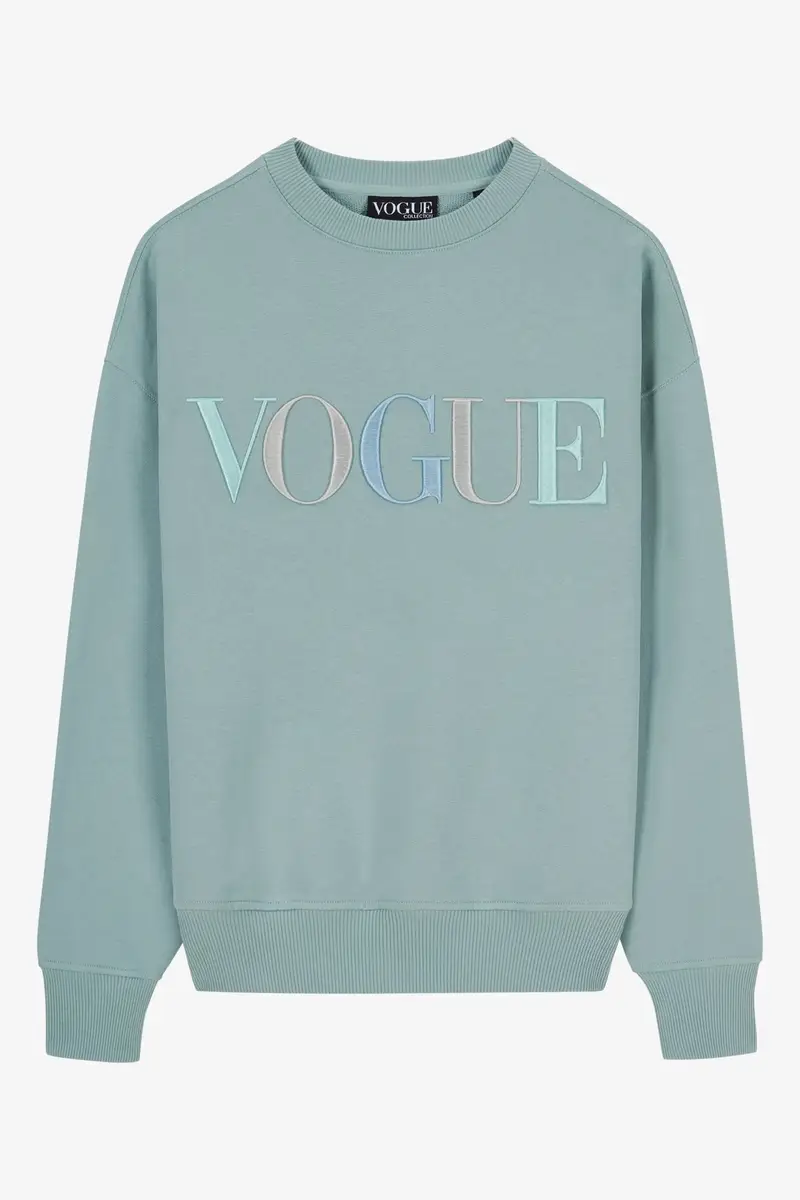 Felpa VOGUE azzurra con logo ricamato colorato