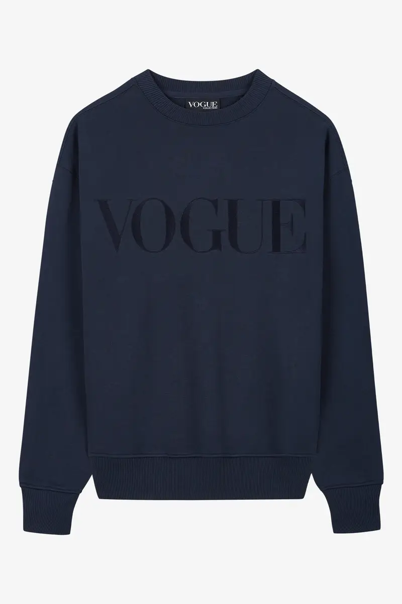 Felpa VOGUE blu navy con logo ricamato tono su tono