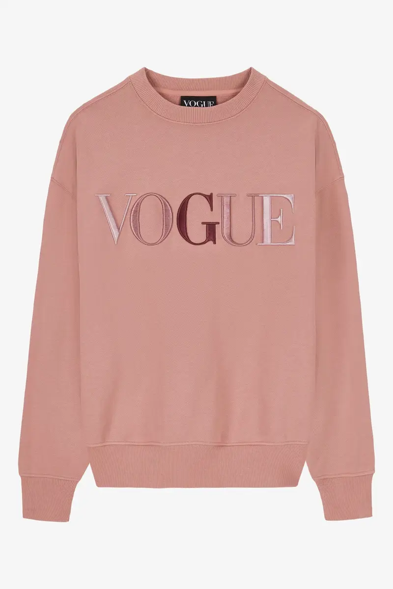 Felpa VOGUE Dusty Pastels rosa antico con logo ricamato colorato