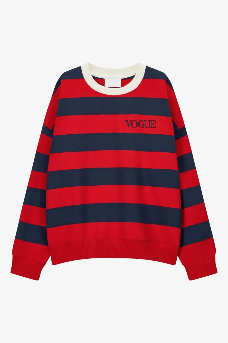 Felpa VOGUE Stripes Edition a righe rosse e blu navy