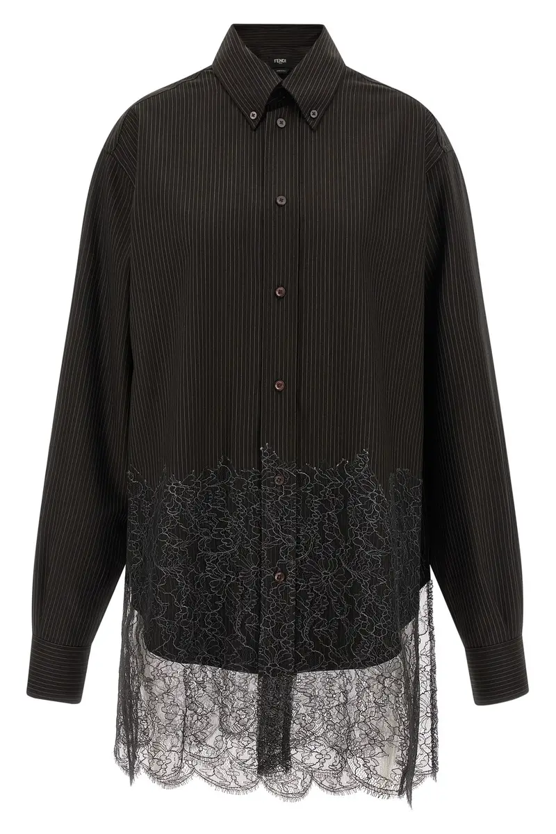 Camicia Lana E Pizzo Marrone