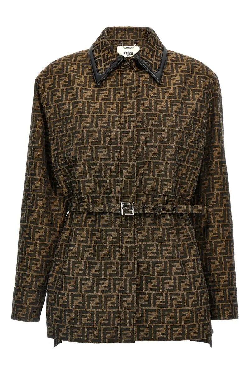 Fendi Giacca marrone con motivo logo FF