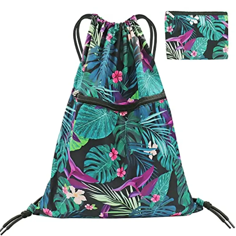 FenFang Zaino con Coulisse, Borse a Sacco Tracolla Grande, Zainetto Leggero Sportivo Sacca con Cordoncino Sacche Palestra Scuola Viaggio Pieghevole Zainetti Neri Donna Bambini Bambina Ragazza Fiore