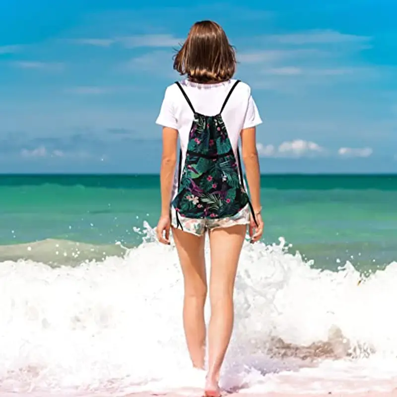 FenFang Zaino con Coulisse, Borse a Sacco Tracolla Grande, Zainetto Leggero Sportivo Sacca con Cordoncino Sacche Palestra Scuola Viaggio Pieghevole Zainetti Neri Donna Bambini Bambina Ragazza Fiore miniatura 2