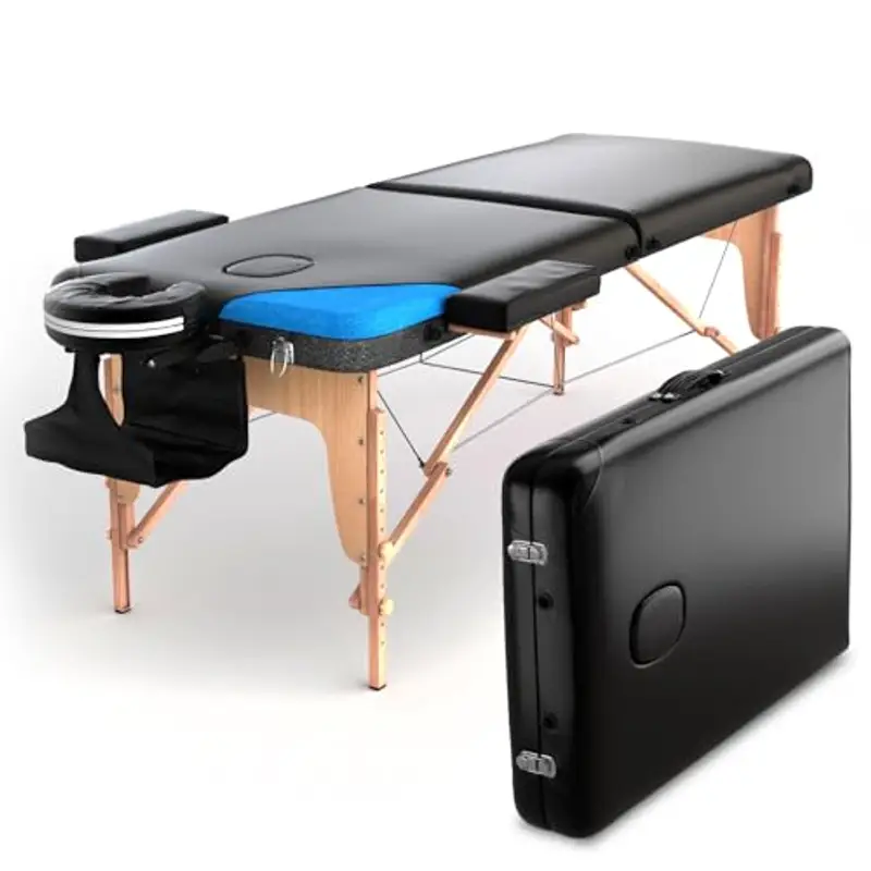 FENIXSHOP24 LETTINO MASSAGGIO PROFESSIONALE 2 ZONE - LETTINO MASSAGGI,LETTINO ESTETISTA FISIOTERAPIA,TATTOO, IN LEGNO PORTATILE RICHIUDIBILE COD-12 (NERO)