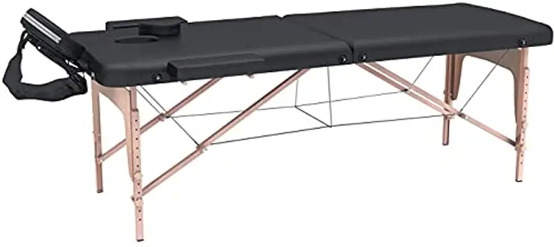 FENIXSHOP24 LETTINO MASSAGGIO PROFESSIONALE 2 ZONE - LETTINO MASSAGGI, LETTINO ESTETISTA FISIOTERAPIA, TATTOO, IN LEGNO PORTATILE RICHIUDIBILE COD-12 (NERO) miniatura 2