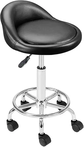 FENIXSHOP24 Sgabello Estetista per pedicure/manicure con Ruote - Regolabile in Altezza - Girevole - con Schienale e