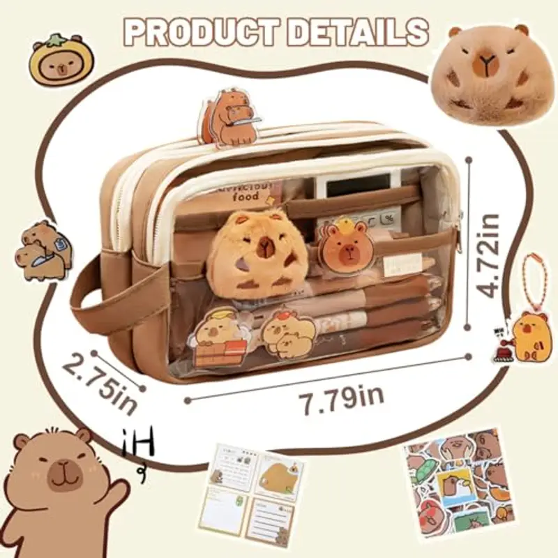 FENQURO Capybara, astuccio Capybara, astuccio trasparente Capybara, grazioso astuccio con scomparti, ampia apertura a bocca, astuccio per matite Capybara, per cancelleria, articoli da toeletta miniatura 3