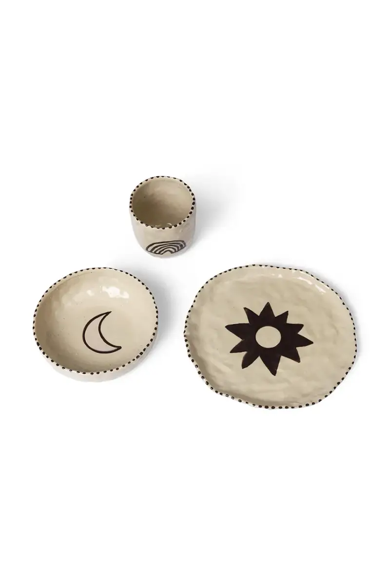 set per la colazione per bambini Naive Ceramic Set pacco da 3 colore beige