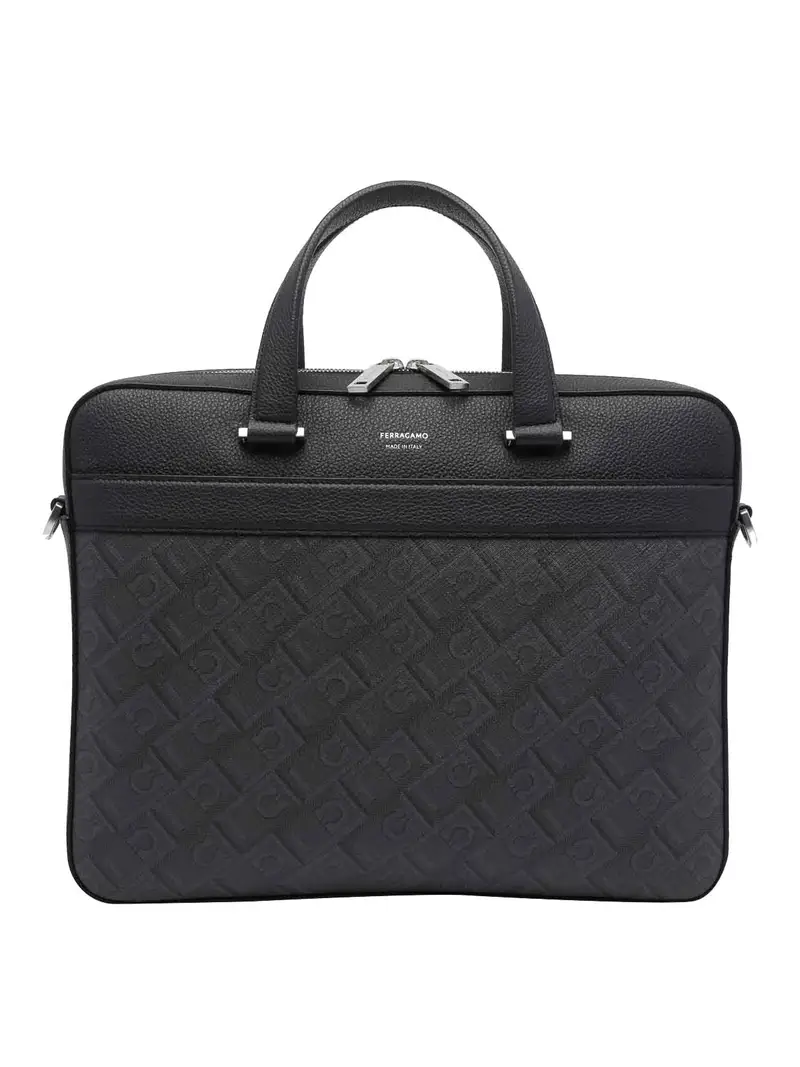 Borsa da lavoro con monogramma nero e grigio