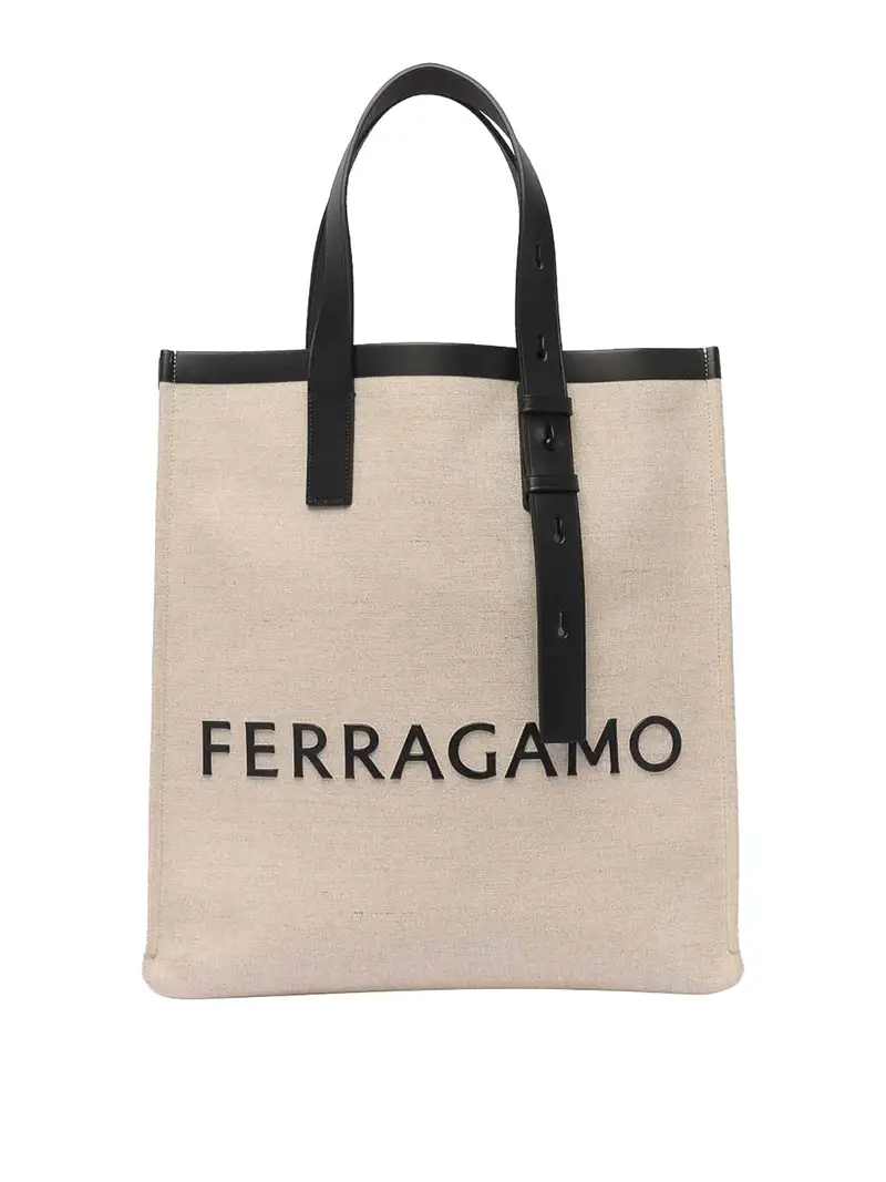Borsa tote con firma Beige