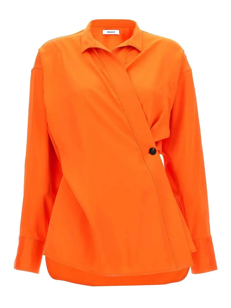Camicia asimmetrica in raso Arancione