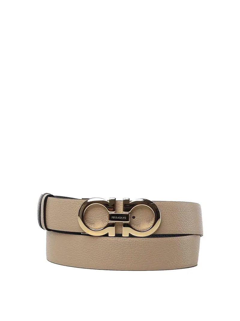 Cintura Gancini Reversibile E Regolabile Beige
