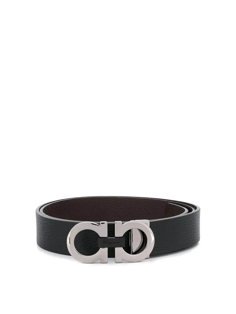 Cintura reversibile in pelle di cuoio a grana Beige