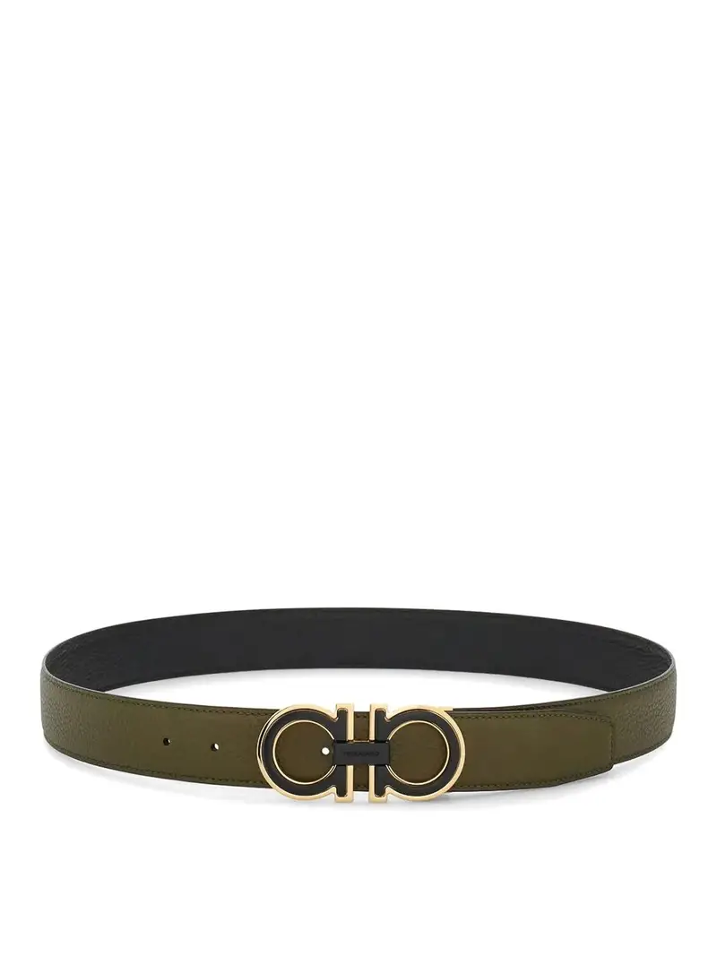 Double Finish Buckle Reversible Gancini Belt Verde Scuro