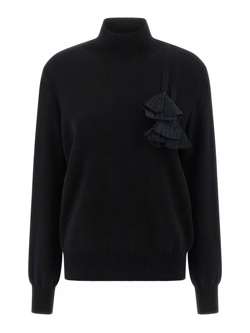 Maglione inserto floreale Nero