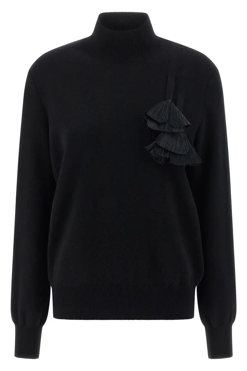 Maglione Inserto Floreale Nero