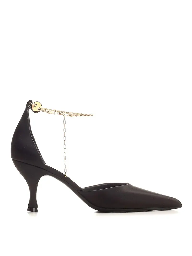 Slingback con cinturino dorato Nero
