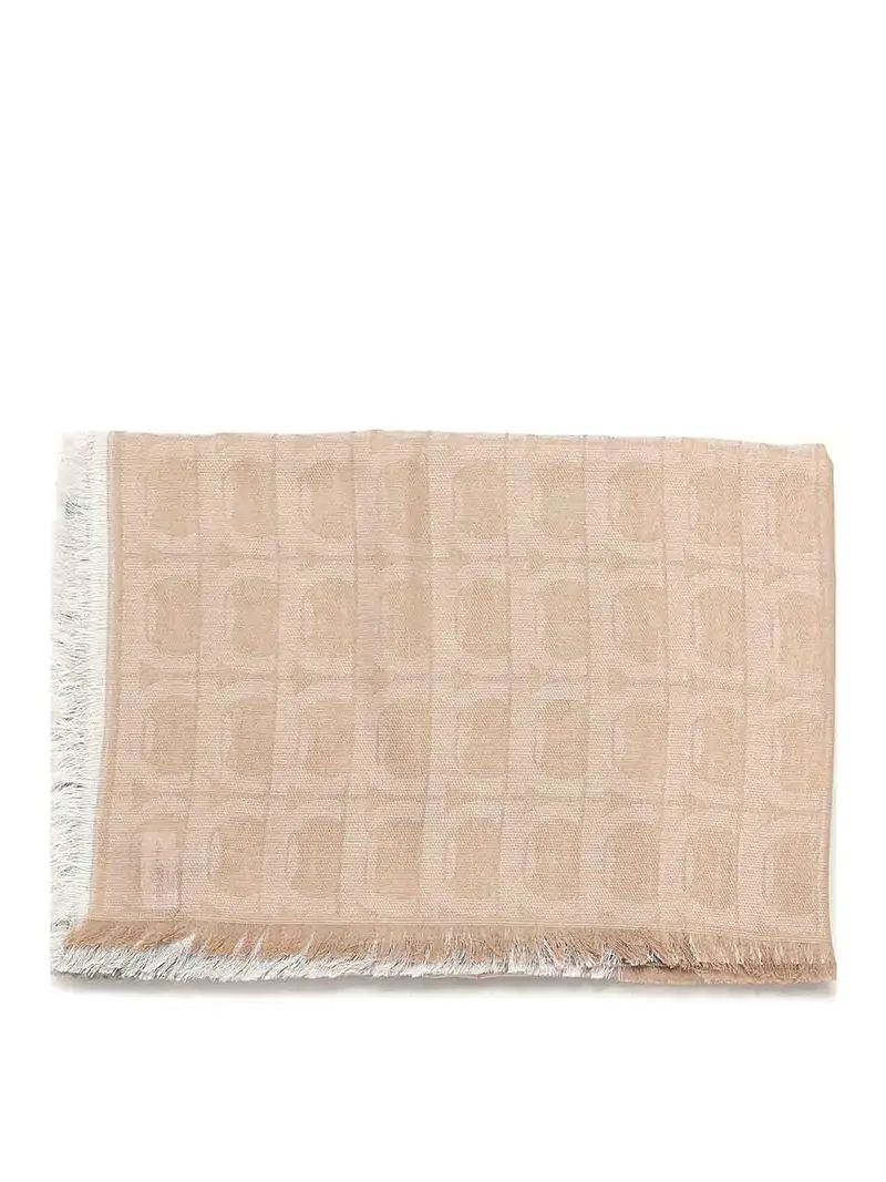 Stola Gancini in jacquard con monogramma Beige