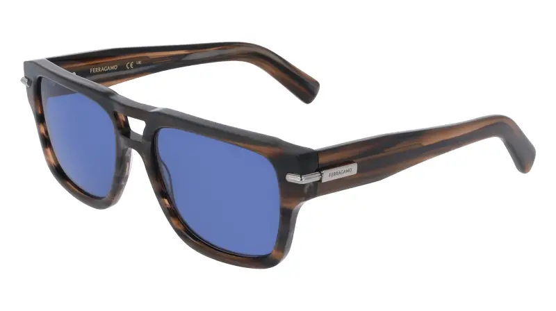 Uomo Ferragamo SF2070S 216 Occhiali da sole Acetato Marrone Blu Squadrata Normale