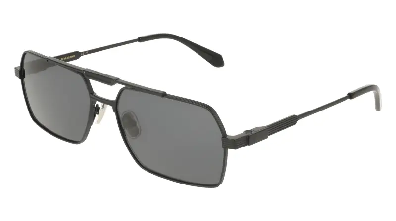 Uomo Ferragamo SF332S 002 Occhiali da sole Titanio Nero Grigio Squadrata Normale