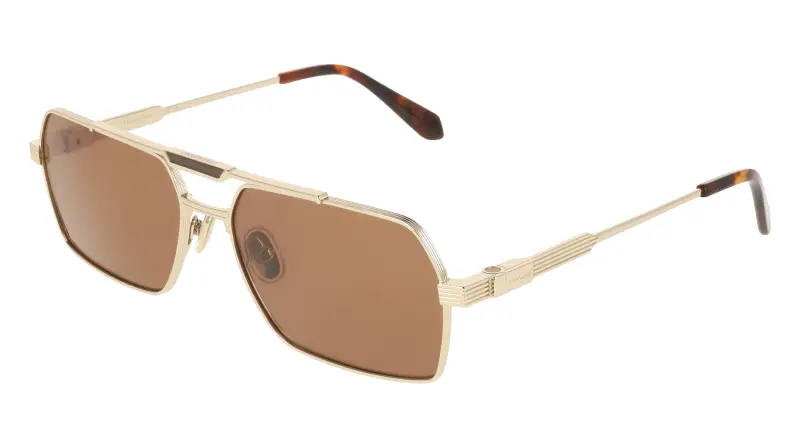 Uomo Ferragamo SF332S 745 Occhiali da sole Titanio Oro Marrone Squadrata Normale