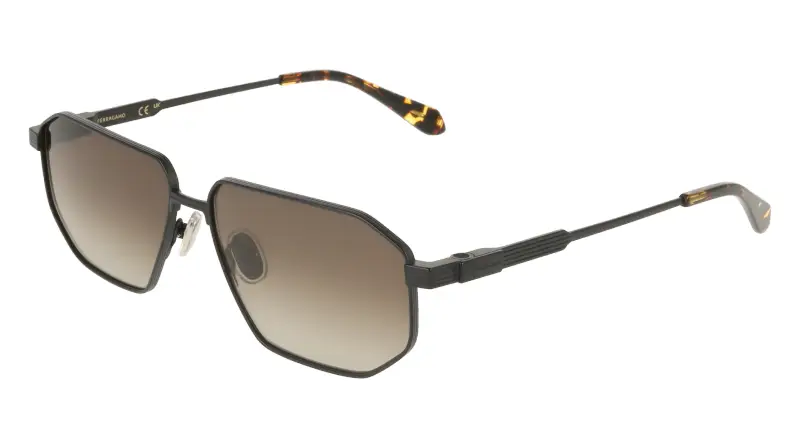 Uomo Ferragamo SF340S 002 Occhiali da sole Titanio Nero Marrone Squadrata Normale