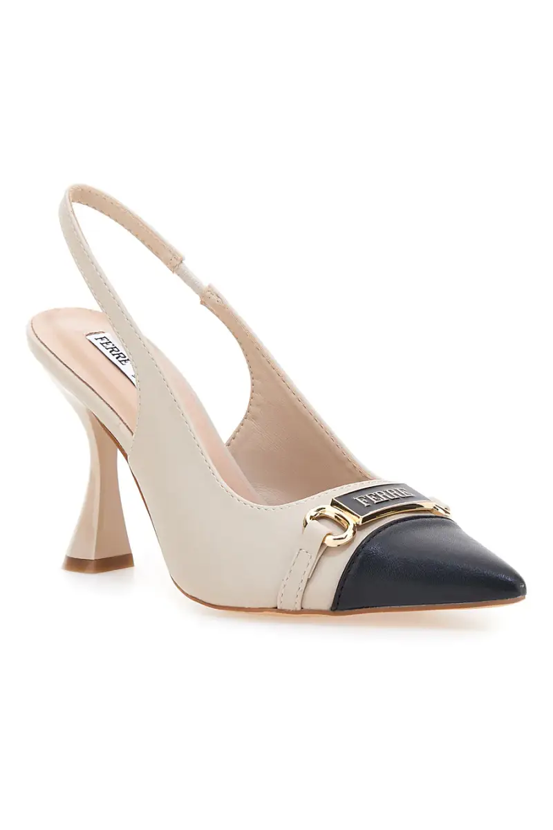Décolleté beige e nero con punta bicolore e tacco scultura Ferré F467C581 [BEIGE] miniatura 2