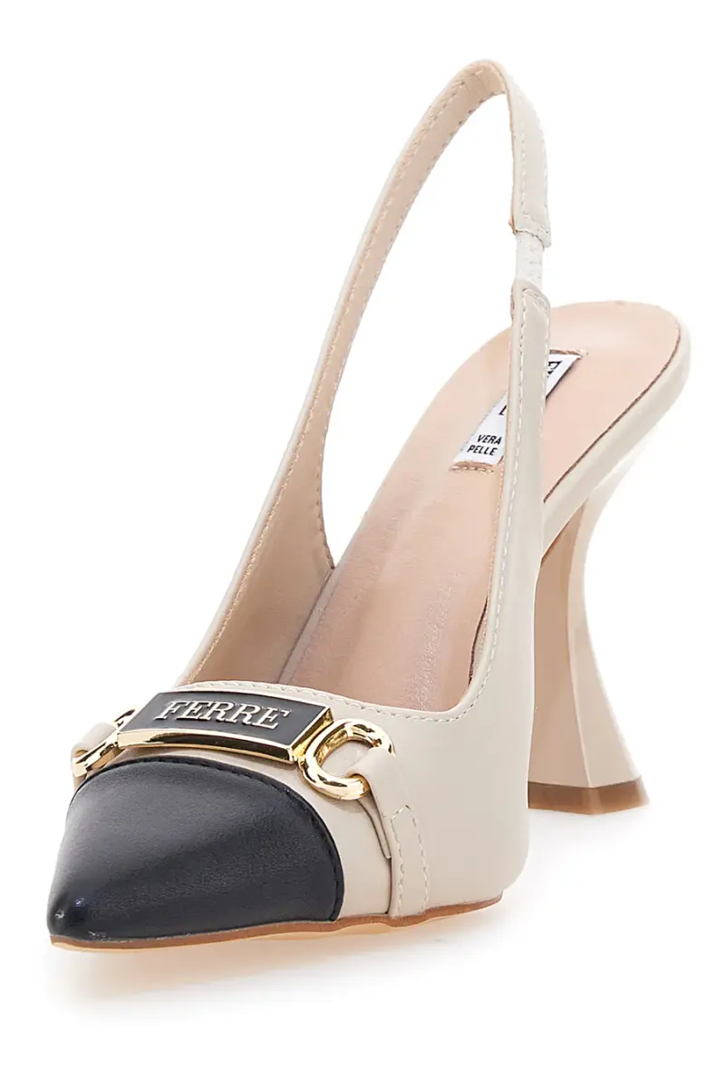Décolleté beige e nero con punta bicolore e tacco scultura Ferré F467C581 [BEIGE] miniatura 3